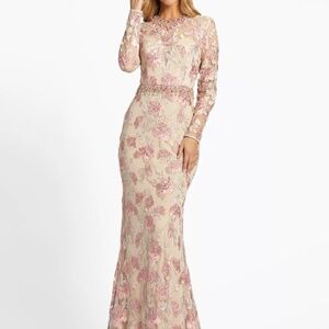 NWT Mac Duggal 79281 Floral Embroidered Illusion Long Sleeve Trumpet Gown Size 8